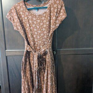 Toad & Co faux wrap dress brown flowers medium